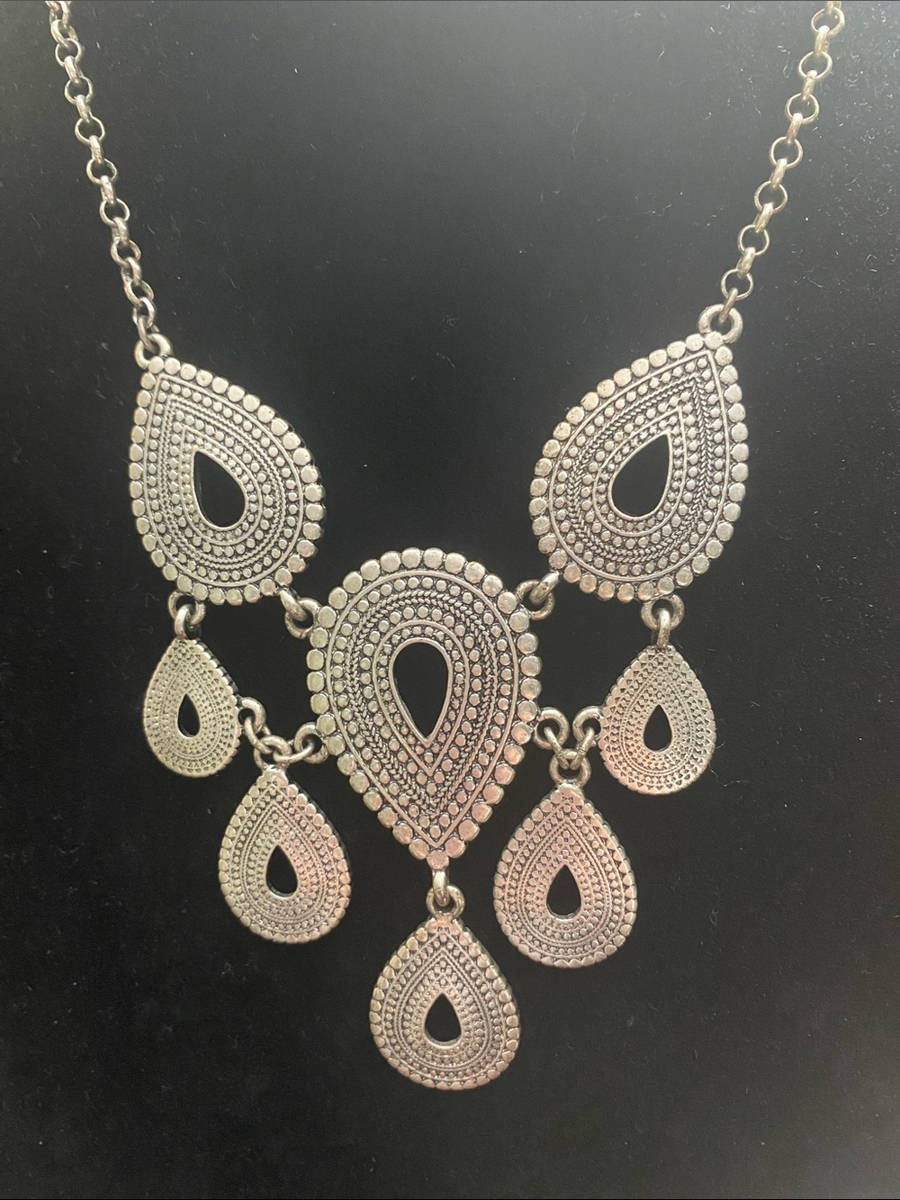 Sterling-Tone Teardrop Statement Necklace - Silver